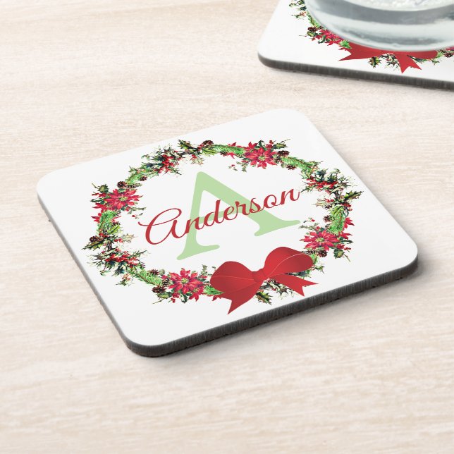 Personalised Christmas wreath  Coaster (Left Side)