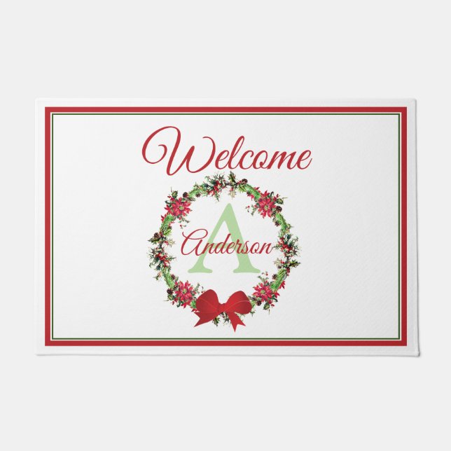 Personalised Christmas wreath  Doormat (Front)