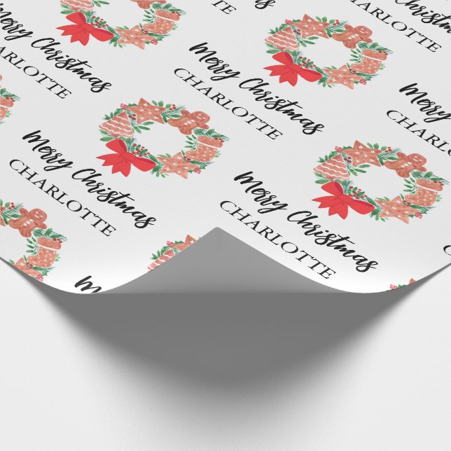 Personalised Christmas Wreath Gift Wrapping Paper (Corner)