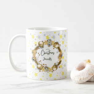 Personalised Christmas Wreath Gold  Coffee Mug