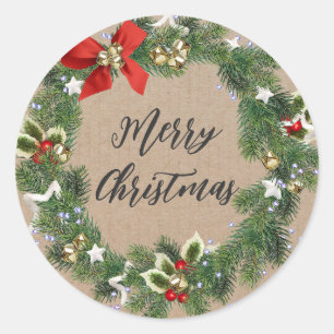 Personalised Christmas Wreath Merry Christmas  Cla Classic Round Sticker