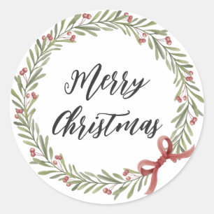 Personalised Christmas Wreath Merry Christmas Cla Classic Round Sticker