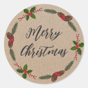 Personalised Christmas Wreath Merry Christmas  Cla Classic Round Sticker