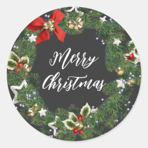 Personalised Christmas Wreath Merry Christmas Clas Classic Round Sticker