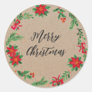 Personalised Christmas Wreath Merry Christmas Clas Classic Round Sticker