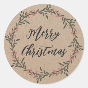 Personalised Christmas Wreath Merry Christmas Clas Classic Round Sticker