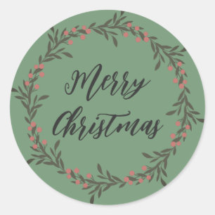 Personalised Christmas Wreath Merry Christmas Clas Classic Round Sticker