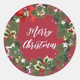 Personalised Christmas Wreath Merry Christmas Classic Round Sticker