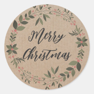 Personalised Christmas Wreath Merry Christmas Classic Round Sticker