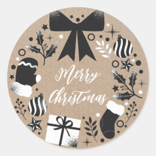 Personalised Christmas Wreath Merry Christmas Classic Round Sticker
