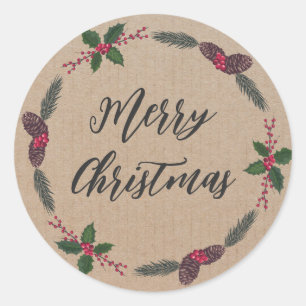 Personalised Christmas Wreath Merry Christmas Classic Round Sticker