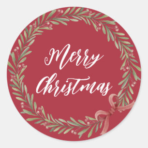 Personalised Christmas Wreath Merry Christmas Classic Round Sticker