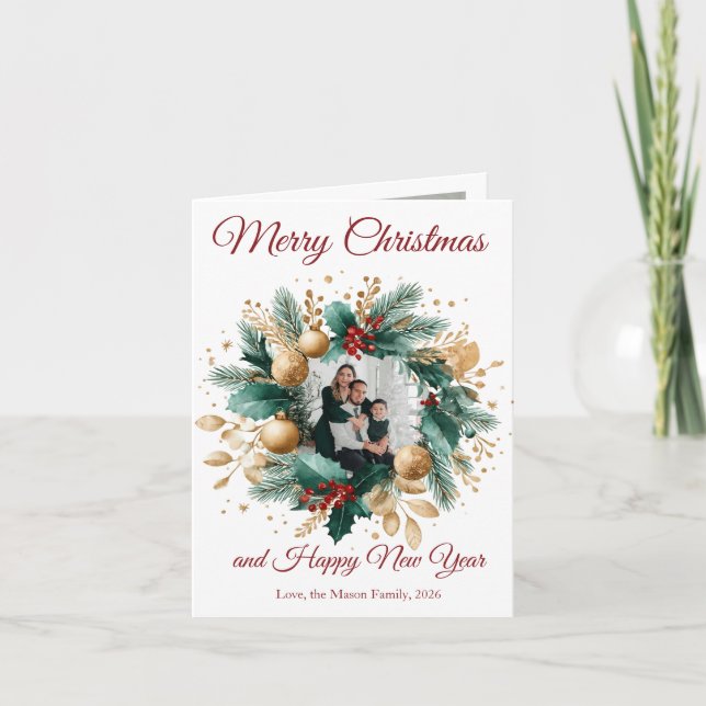 Personalised Christmas Wreath Photo Card (Front)