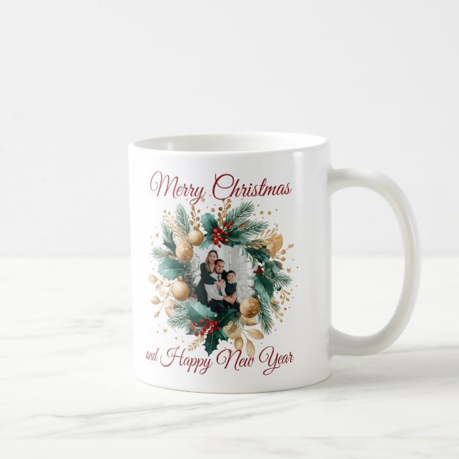 Personalised Christmas Wreath Photo Card Coffee Mug (Right)