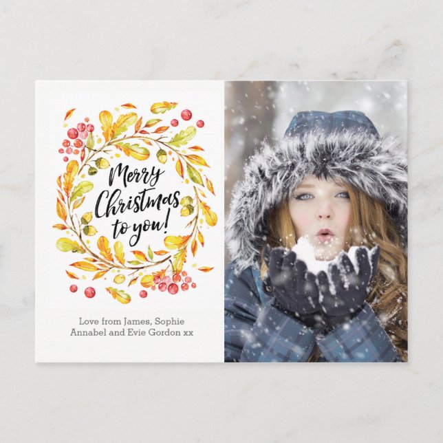 Personalised Christmas wreath photo card postcard (Front)