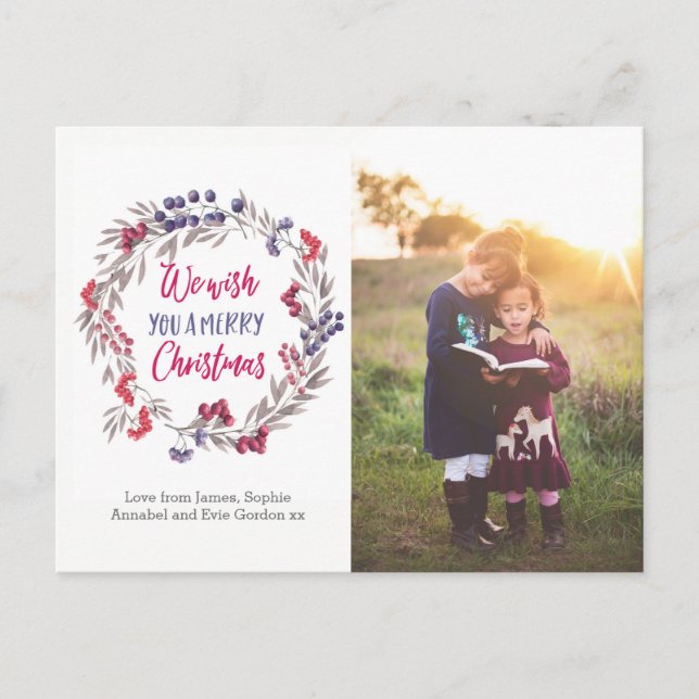 Personalised Christmas wreath photo card postcard (Front)