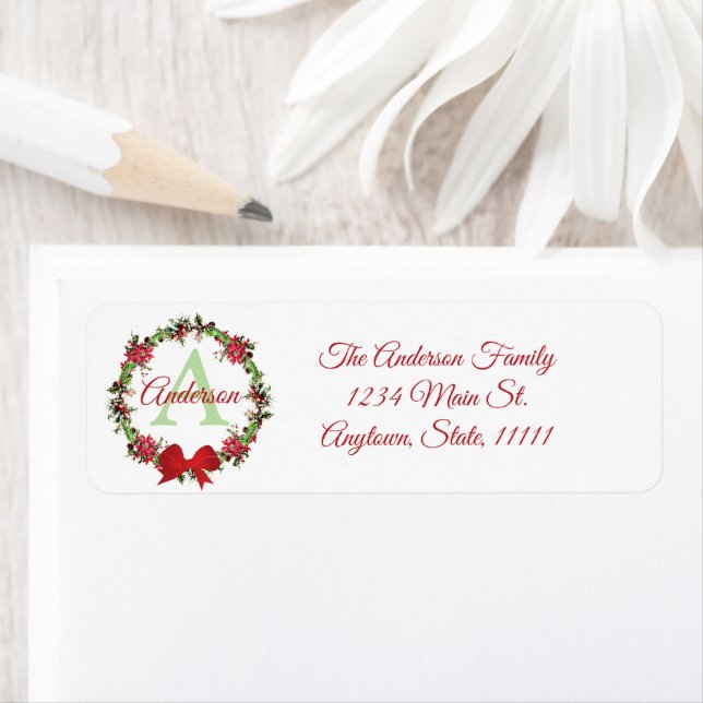 Personalised Christmas wreath  Return Address Label (Insitu)