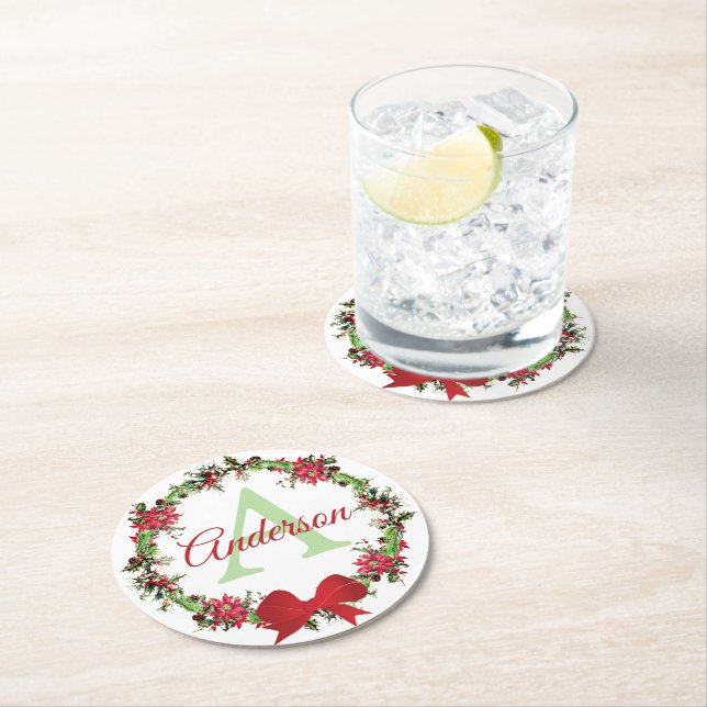 Personalised Christmas wreath  Round Paper Coaster (Insitu)