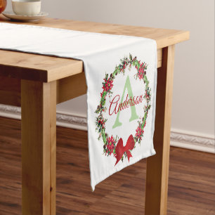 Personalised Christmas wreath  Short Table Runner
