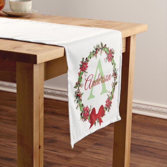 Personalised Christmas wreath  Short Table Runner (In Situ)
