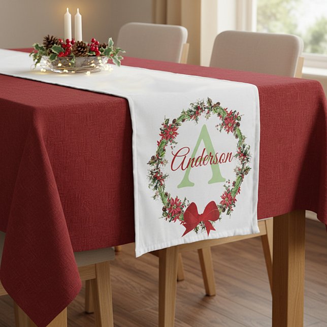 Personalised Christmas wreath  Short Table Runner (Creator Uploaded)