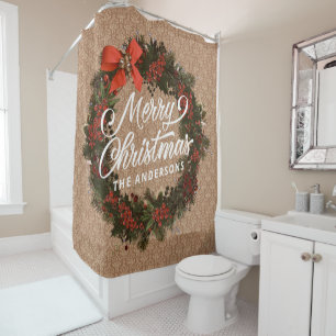 Personalised Christmas Wreath Shower Curtain