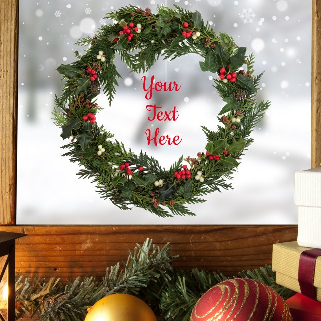 Personalised Christmas Wreath Window Sticker (Personalize the window/door sticker with your own words.)