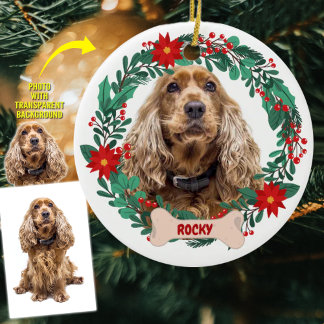 Personalised Christmas Wreath with Pet Photo Ceramic Ornament