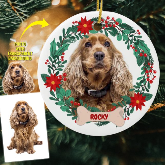 Personalised Christmas Wreath with Pet Photo  Ceramic Ornament (Creator Uploaded)
