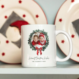 Personalised Christmas Wreath with Photo & Name Coffee Mug