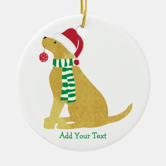 Personalised Christmas Yellow Lab Holiday Dog Ceramic Ornament (Front)