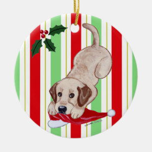 Personalised Christmas Yellowk Lab Puppy Ceramic Tree Decoration