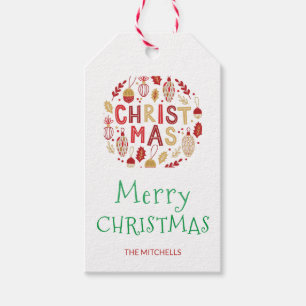 Personalised ChristmasLeaf Berry Items Collage Gift Tags