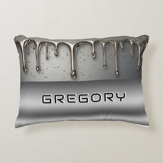 Personalised Chrome Drip Name Futuristic Silver Decorative Cushion (Front)