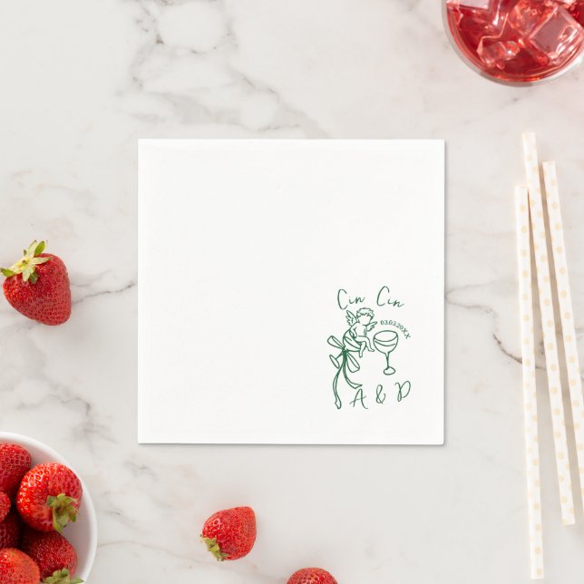 Personalised Cin Cin Cherub Cupid Hand Drawn  Napkin (Insitu)