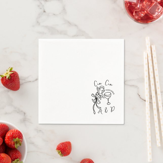 Personalised Cin Cin Cherub Cupid Hand Drawn  Napkin (Insitu)