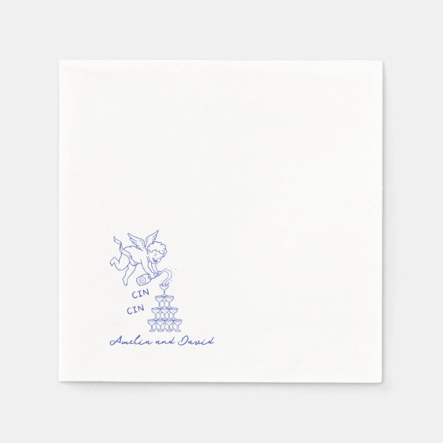 Personalised Cin Cin Cherub Cupid Hand Drawn  Napkin (Front)