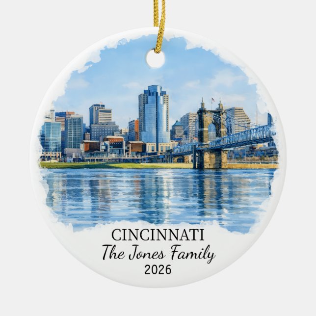 Personalised Cincinnati Ornament, Custom Ohio Ceramic Ornament (Front)