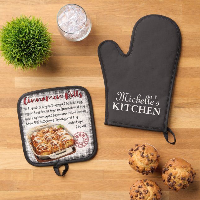 Personalised Cinnamon Rolls Baking Recipe Oven Mitt & Pot Holder Set (Top Down)