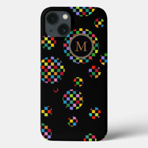 personalised circles of squares on black iPhone 13 case