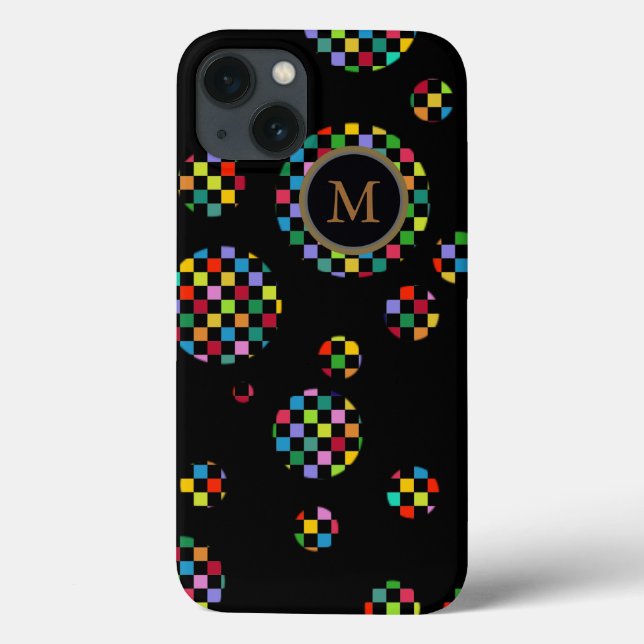 Personalised circles of squares on black Case-Mate iPhone case (Back)