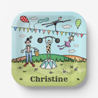 Personalised Circus Acrobat, Clown and Strongman Paper Plate