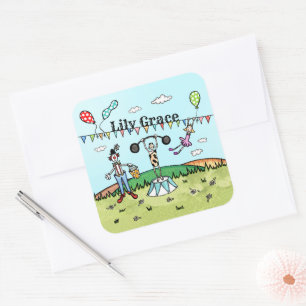 Personalised Circus Acrobat, Clown and Strongman Square Sticker