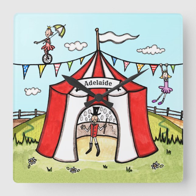 Personalised Circus Children's Acrylic Clock (Front)