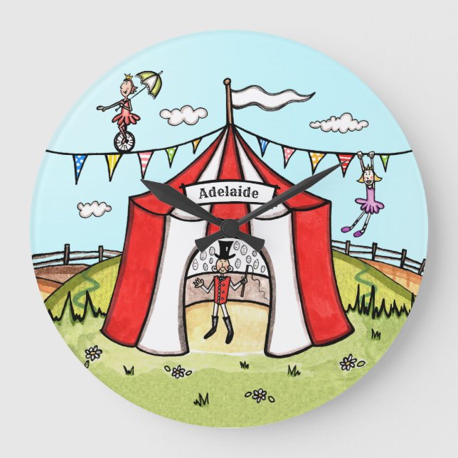 Personalised Circus Children's Acrylic Clock (Front)