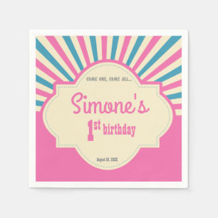 Personalised, Circus themed, first birthday, pink Napkin