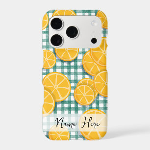 Personalised Citrus fruit on Green Gingham Phone 