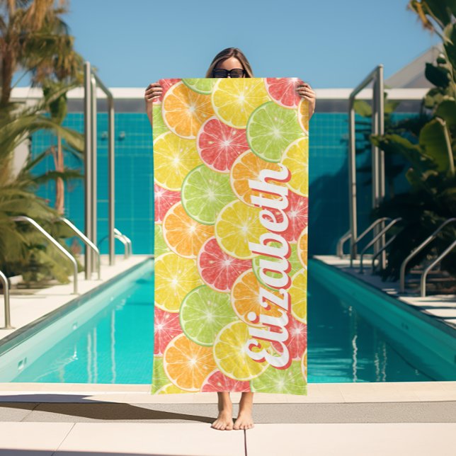Personalised Citrus Slices Beach Towel (Personalized Citrus Slices Beach Towel (white on reverse side))