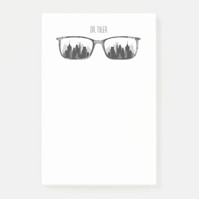 Personalised City & Eyeglasses Post-It Notes (Front)