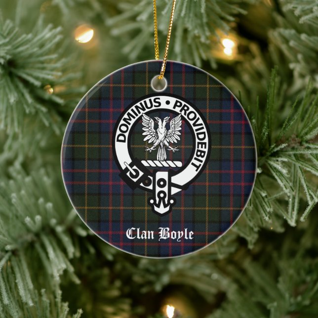 Personalised Clan Boyle Crest & Tartan Ceramic Ornament (Tree)